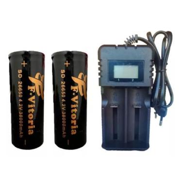 Imagem de Kit 2 Baterias 26650 4.2V 38000mah + Carregador visor duplo Led Recarr