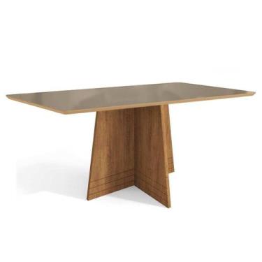 Imagem de Mesa p/ Cozinha Lótus c/ Tampo Madeirado c/ Vidro 80x120cm Freijo/Bron