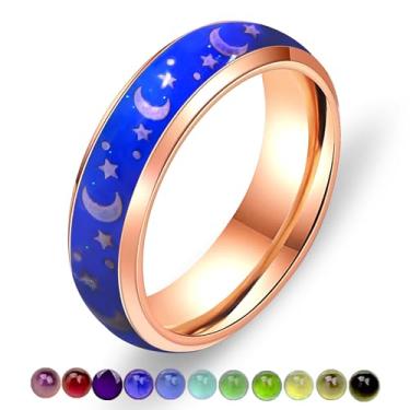 Imagem de Uloveido Anel de aço inoxidável de 6 mm, ajuste confortável, temperatura, cor sensível que muda de humor, tom de arco-íris, US Size 11-Dia 20.6mm, Metal não precioso, Sem pedra preciosa