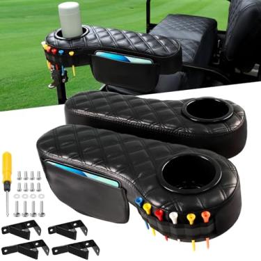 Imagem de Apoio de braço de carrinho de golfe sem perfuração com suporte de copo bolsa de telefone para carro clube EZGO Yamaha assento traseiro tubo quadrado de 2,5 cm, estrutura de suporte de atualização,