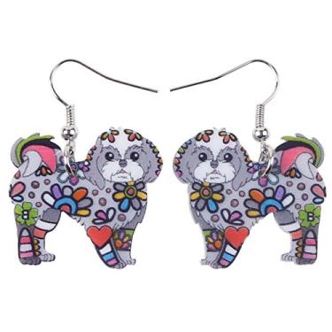 Imagem de BONSNY Coleção Dog "COCOA" Yorkshire Terrier Shih Tzu Filhote de Acrílico Pop-Art Brincos pendentes de gota longa, Acrílico