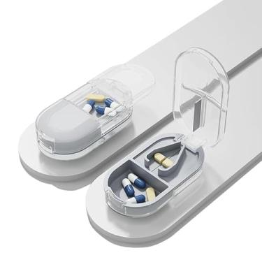 Imagem de Wopanxye Estojo de comprimidos diário, organizador de comprimidos portátil, cortador 2 em 1, pequena caixa divisora de medicamentos para viagem, óleo de peixe, suplemento vitamínico, cápsula, material