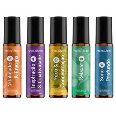 Imagem de Kit Completo Blends Roll-On de Óleos Essenciais - 5 Blends Naturais Para Uso Diário e Noturno. Ideal Para Quem Busca Equilíbrio, Energia e Relaxamento - Aroma D’alma