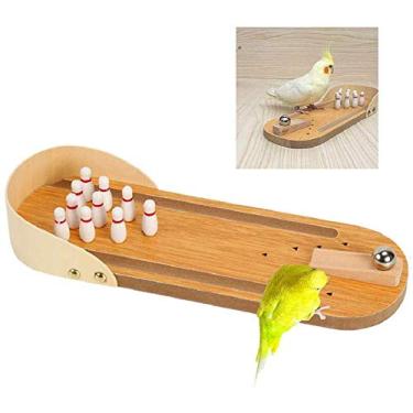 Imagem de Brinquedo de treinamento de pássaros mini boliche de madeira papagaio desktop inteligência jogo de treinamento para periquito calopsita conure periquito pinheiro cacatua cinza africano
