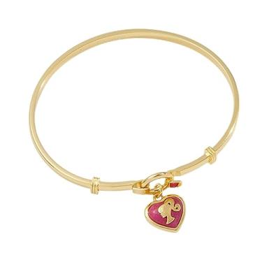 Imagem de Alex and Ani Barbie Core, pulseira de tensão com pingente de coração silhueta, acabamento dourado brilhante, cor rosa, 18,4 cm com fecho de clipe de tensão, One Size, Latão, Sem pedras preciosas