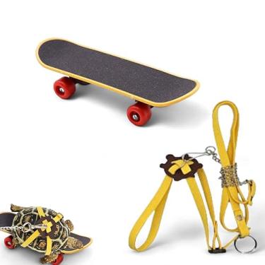 Imagem de Conjunto de coleira ajustável para tartaruga e skate engraçado, arnês de treinamento e mini skate para animais de estimação de tartaruga, dragão, lagarto barbudo, pequenos animais de estimação,