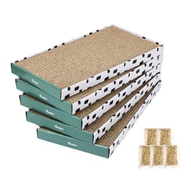 Imagem de PAWSFANS Arranhador de papelão para gatos com caixa de papelão ondulado, durável, arranhador, sofá, cama, catnip reversível incluído para gatos internos (caixa, 5 peças)