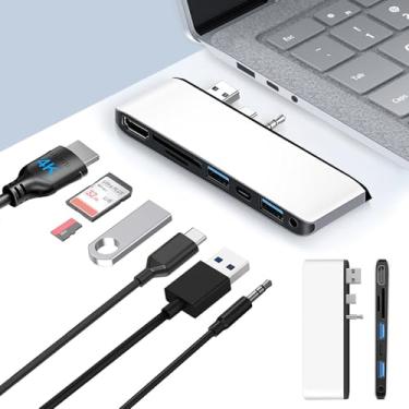 Imagem de Estação de ancoragem Surface Laptop 3/4/5/GO/GO2 com HDMI 4K, USB 3.0, USB 2.0, USB C, compartimento para cartão SD/TF, conector de fones de ouvido de 3,5 mm, hub USB para laptop Microsoft Surface