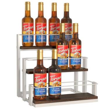 Imagem de J JACKCUBE DESIGN Estação organizadora de xarope de café, acessórios para cafés, prateleiras de armazenamento de 12 garrafas para xarope, vinho, molho para cozinha de bancada, metal (branco) - MK815B