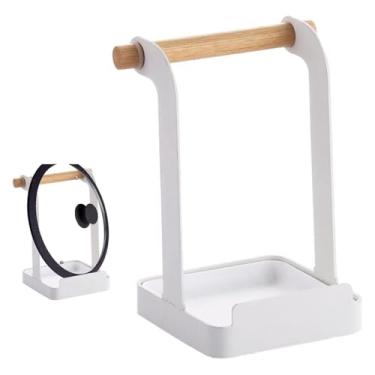 Imagem de Suporte para tampa de panela, suporte multifuncional para cozinha com alça de madeira e pia de água - suporte para tampa e descanso para colher para organizador de ferramentas de cozinha(White)