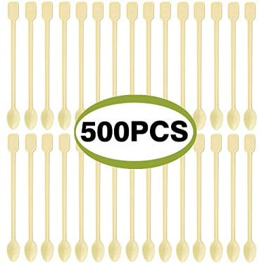 Imagem de ABSOK Colher de café 500 peças descartável pequena colher de chá de café bege plástico agitador de coquetel mini agitador de chá