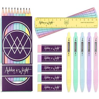 Imagem de Ashton and Wright - Lápis HB clássicos, réguas de 15 cm, borrachas, Z-Grip Smooth - Conjunto de 25 pastel