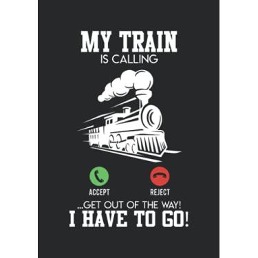 Imagem de Notizbuch A5 dotted, gepunktet mit Softcover Design: Meine Eisenbahn ruft an Modelleisenbahn Spruch Modellbauer: 120 dotted (Punktgitter) DIN A5 Seiten