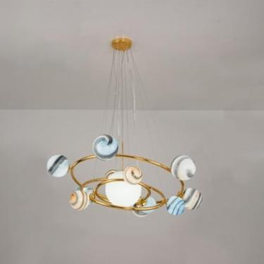 Imagem de DKRCPFNT Lustre moderno ajustável G9 Sputnik exclusivo esférico vidro pendente luz vintage ouro circular metal pendurado luz para ilha sala de jantar bar