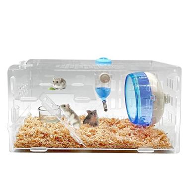 Imagem de kathson Gaiola para hamster anão, gaiolas transparentes para hamsters e habitats, gaiola de acrílico para gerbos, mini habitat para animais pequenos, com acessórios, roda de exercício, garrafa de água, tigela de comida para animais pequenos, azul