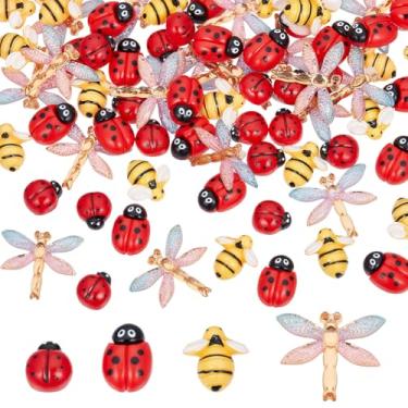 Imagem de SOFPLATE 80 peças, 4 estilos, enfeites de abelha, cabochão de animal, plano, desenho de joaninha, asa de libélula, inseto, opaco, colorido, pingentes de resina para joias, clipes de cabelo, scrapbook,