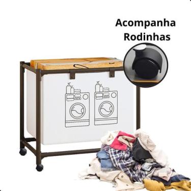 Imagem de Cesto de Roupas Sujas Simples Multiuso Com Rodas Lavanderia Banheiro O