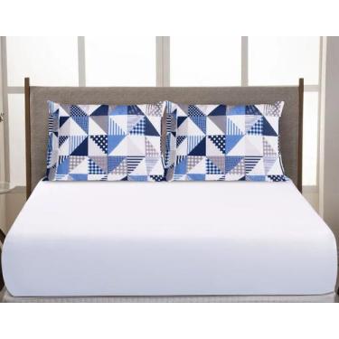 Imagem de Jogo De Lençol Elástico Casal Queen Box 3 Peças 200 Fios Geométrico Br