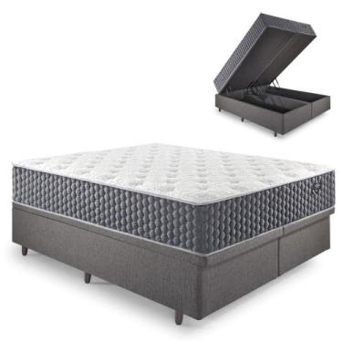 Imagem de Base Box Baú Casal Bipartido 138x188 Linho Cinza com Colchão Relax Fre
