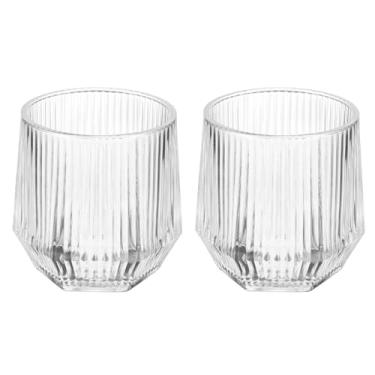 Imagem de HARFINGTON 2 peças de copos de uísque diamante 283 g copos de vinho espessos design geométrico sem haste listras verticais para vinho tinto branco aniversários casamentos dia dos pais solteiro,