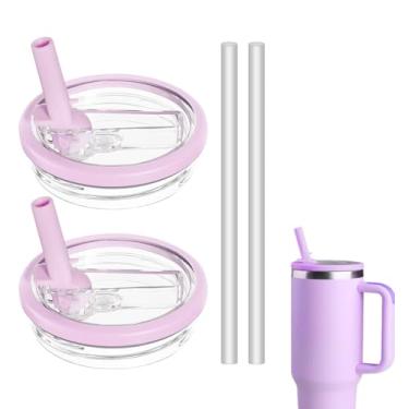 Imagem de Tampa de canudo flip de 850 g para Stanley Cup 850 g, tampa de substituição à prova de vazamento e sem derramamento para Stanley Quencher H2.0 (pacote com 2, roxo, 850 g)