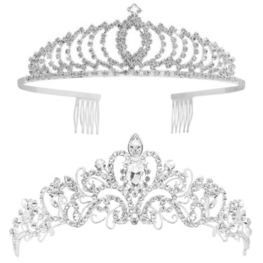 Imagem de Tiaras and Crowns, Vofler 2 pacotes de tiara de cristal coroa cabeça strass joia de cabelo para mulheres meninas pequenas noiva princesa rainha aniversário casamento desfile festa de formatura sliver