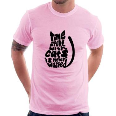 Imagem de Camiseta Time spend with cats is never wasted - Foca na Moda, Rosa beb