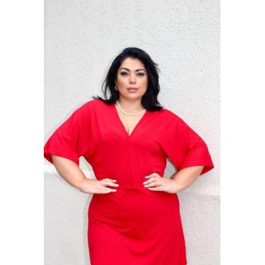 Imagem de Vestido midi Plus size malha fria moda feminina saída de praia manga f