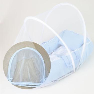 Imagem de Ninho Redutor de Berço para Bebê com Mosquiteiro Protetor Menina Menino (Nuvem Azul)