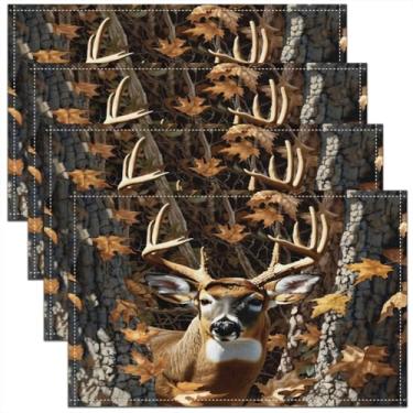 Imagem de meiyoeat Jogo americano de veado selvagem, conjunto de 4 tapetes rústicos de cabana rústica, para crianças, meninos, meninas, adolescentes, aventura, mesa, cozinha, mesa de jantar, ambientes internos