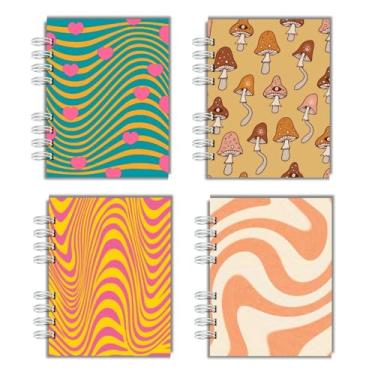 Imagem de Kit Com 4 Cadernos Capa Dura para anotação cadernos de bolso, A6, cadernos wire-o, pautados para faculdade e escola, para mulheres, presente, escritório, material escolar - Capas Groove Ondas Coloridas