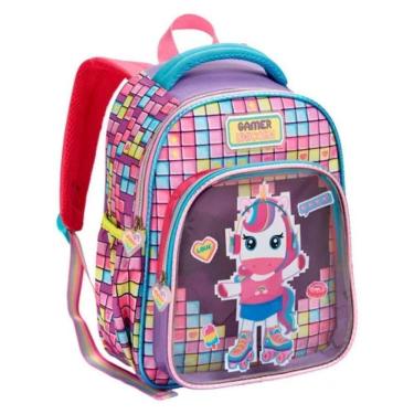 Imagem de Mochila Costas Escolar Infantil Unicórnio Gamer Festa Feminina Grande Denlex