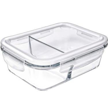 Imagem de Pote Hermetico 640 ml Vasilha Vidro Retangular Marmita Vedação Divisor