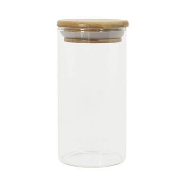 Imagem de Pote De Vidro Com Tampa De Bambu Oikos 300ml Hermético Redondo