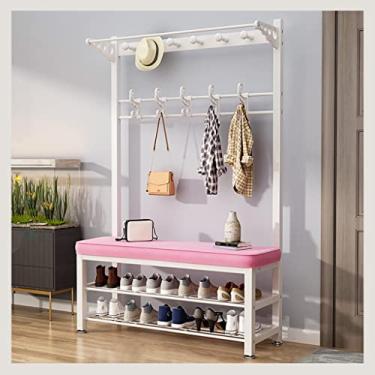 Imagem de Cabideiro, banco de sapato, árvore de salão industrial para organizador de prateleira, 8 a 12 ganchos, 2 prateleiras de sapatos, fácil de montar