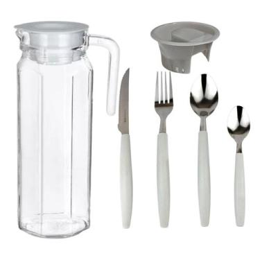 Imagem de Conjunto Talheres Inox Garfos Facas Colheres  Jarra Vidro 1 Litro - SE