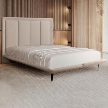 Imagem de Cama com Cabeceira Pés de Ferro Monza King Linho Bege G92 - Gran Belo