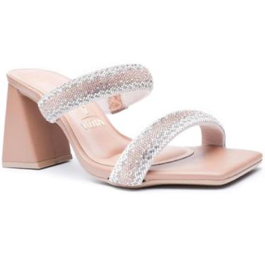 Imagem de Sandália Vizzano Salto Bloco Strass Feminino - Caramelo - 34
