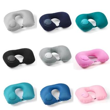 Imagem de Almofada de Pescoço Inflável para Viagem, Travesseiro em U, Cinza