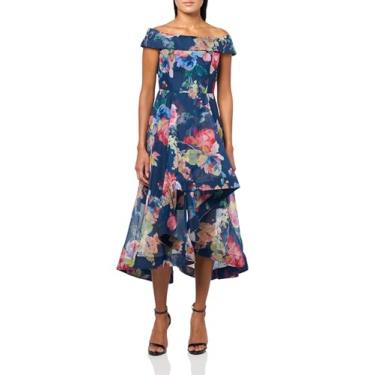 Imagem de Adrianna Papell Vestido feminino de organza floral alto baixo, Azul-marinho multi, 46