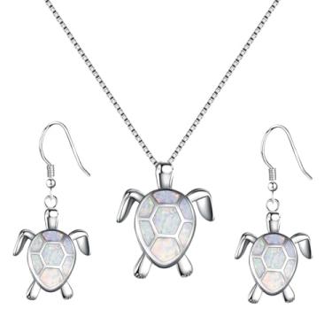 Imagem de Colar de tartaruga, brincos com pingente de prata, brincos de opala azul, presentes de tartaruga marinha para presente feminino, Medium, Cobre, Opala sintética