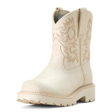 Imagem de ARIAT Botas femininas Fatbaby bordadas, bico redondo, sem cadarço, salto baixo, cano baixo, 2,5 a 5 cm - Branca, Marfim envelhecido, 39