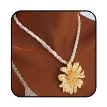 Imagem de Yalice Colares de estrela do mar com concha dourada para mulheres, pingente de sol de concha grande, boêmio, colar com cordão de declaração de flor, fantasia de sereia de surfista, joia do oceano,