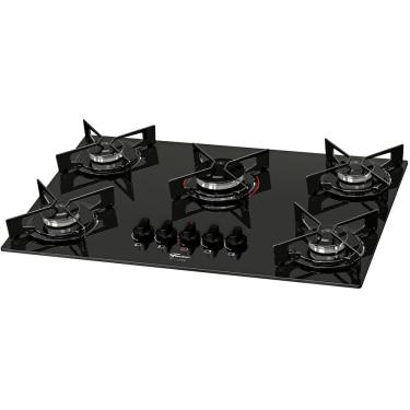 Imagem de Fogão Cooktop 5 Bocas Fischer 5Q fit line Gás Mesa Vidro Preto bivolt