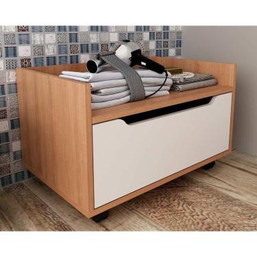 Imagem de Gabinete De Banheiro Suspenso Bn3647 Sem Cuba 1 Gaveta E Rodizio 60cm Amêndoa-branco - Tecno Mobili