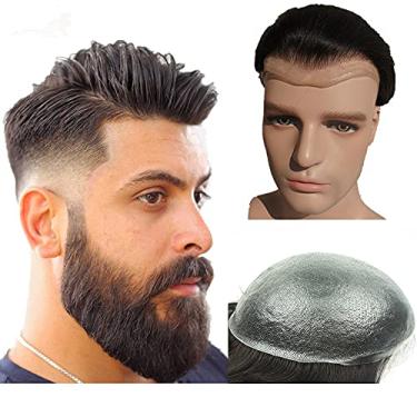 Imagem de Toupee para homens NLW Peças de cabelo humano para homens sistema de substituição de cabelo liso de seda em tamanho de base de 25,4 x 20,3 cm laço V PU pele fina 0,04 mm unidades de prótese capilar