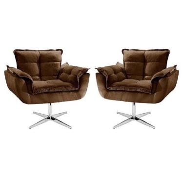 Imagem de Kit 2 Poltrona Cadeira Decorativa Opala Suede Marrom