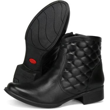 Imagem de Bota Feminina Cano Curto Montaria Couro Matelasse - Cla Clê, Preto, 37