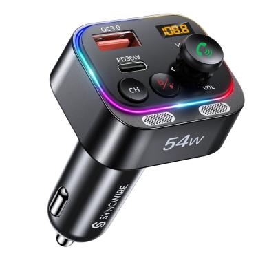 Imagem de Adaptador de transmissor fm para carro Syncwire Bluetooth 5.4 54W