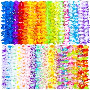 Imagem de Ruisita Leis colar havaiano colorido tropical Leis decorações de festa para festa temática Luau, praia, férias, decorações de aniversário, médio, poliéster, sem pedra preciosa